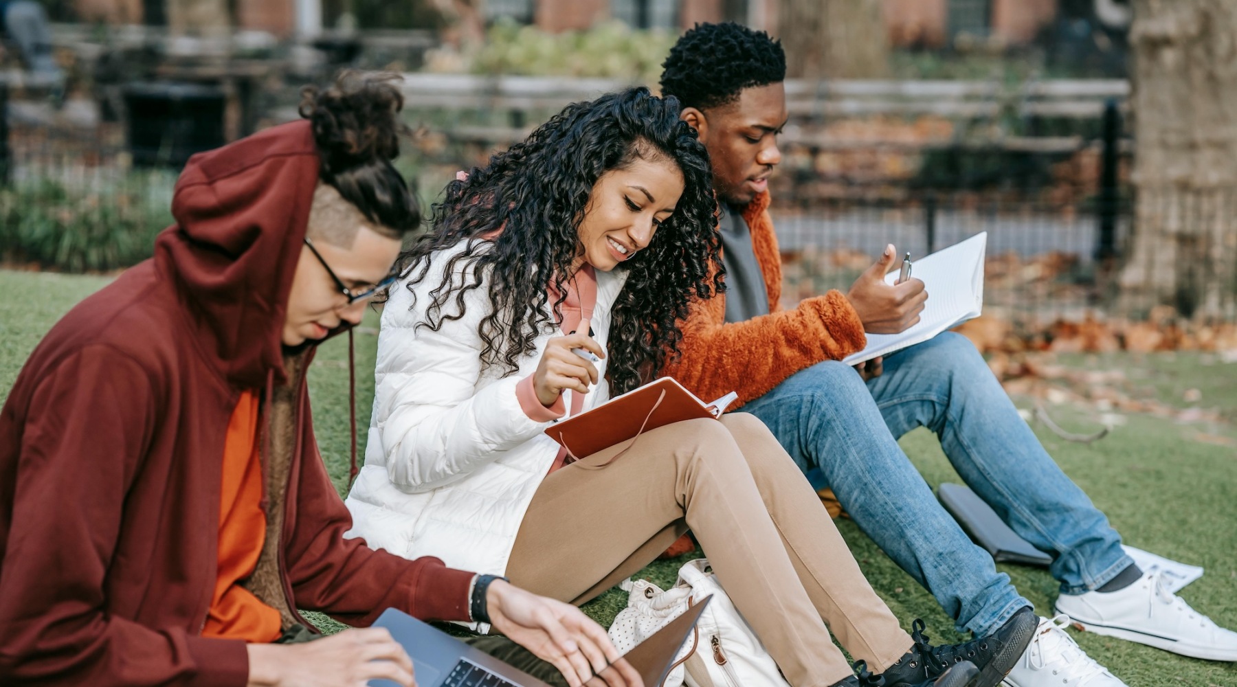 students outdoors studying